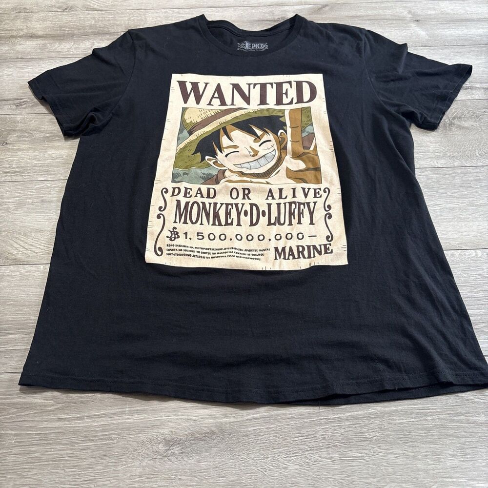 One Piece T Shirt Men’s L Black Monkey D Luffy Wanted Poster Graphic T Anime